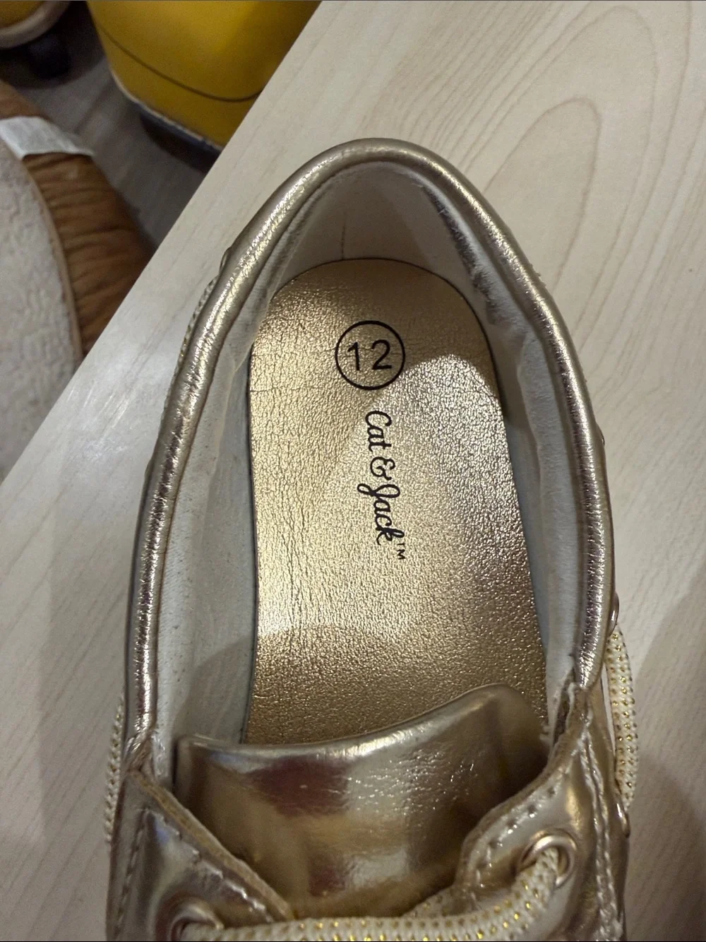 Cat and Jack Metallic Gold Kids Boat Shoes with Pastel Bead Accents